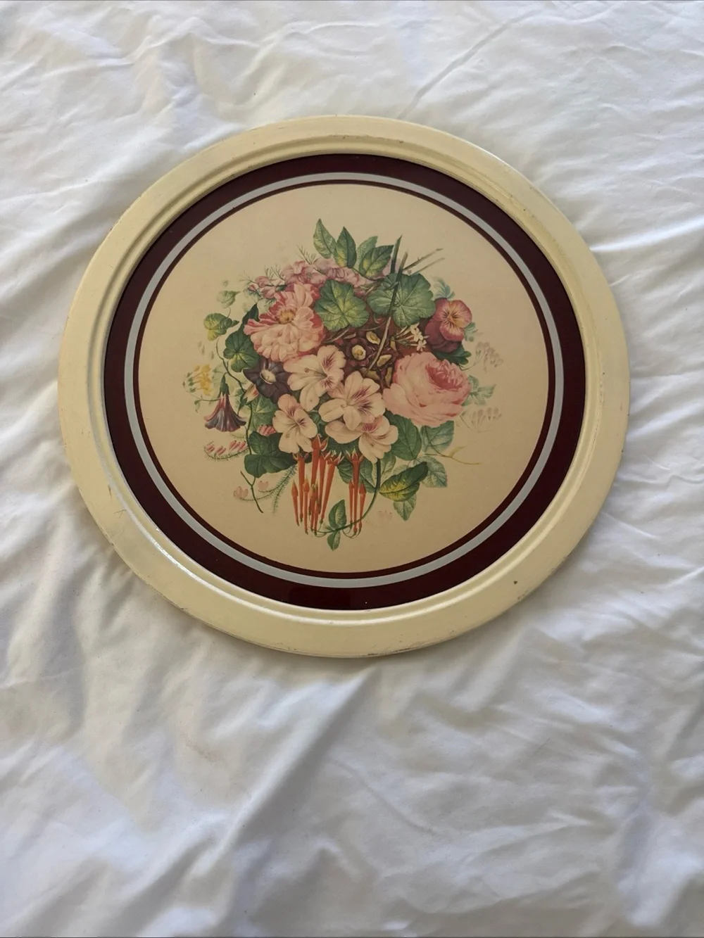 Floral 1940’s  IBF Co. Round Wall Art Tray in Pink and Green